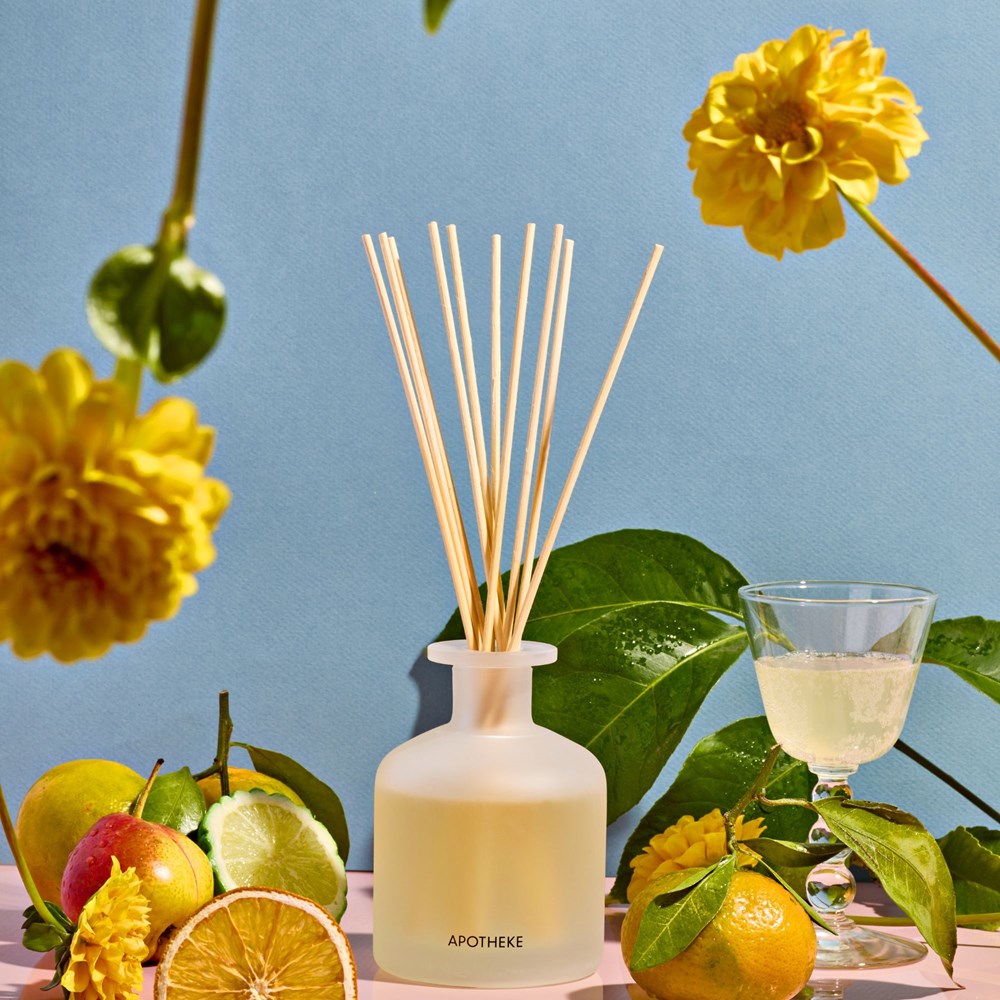 APOTHEKE Bergamot Tangerine reed diffuser with citrus fruit