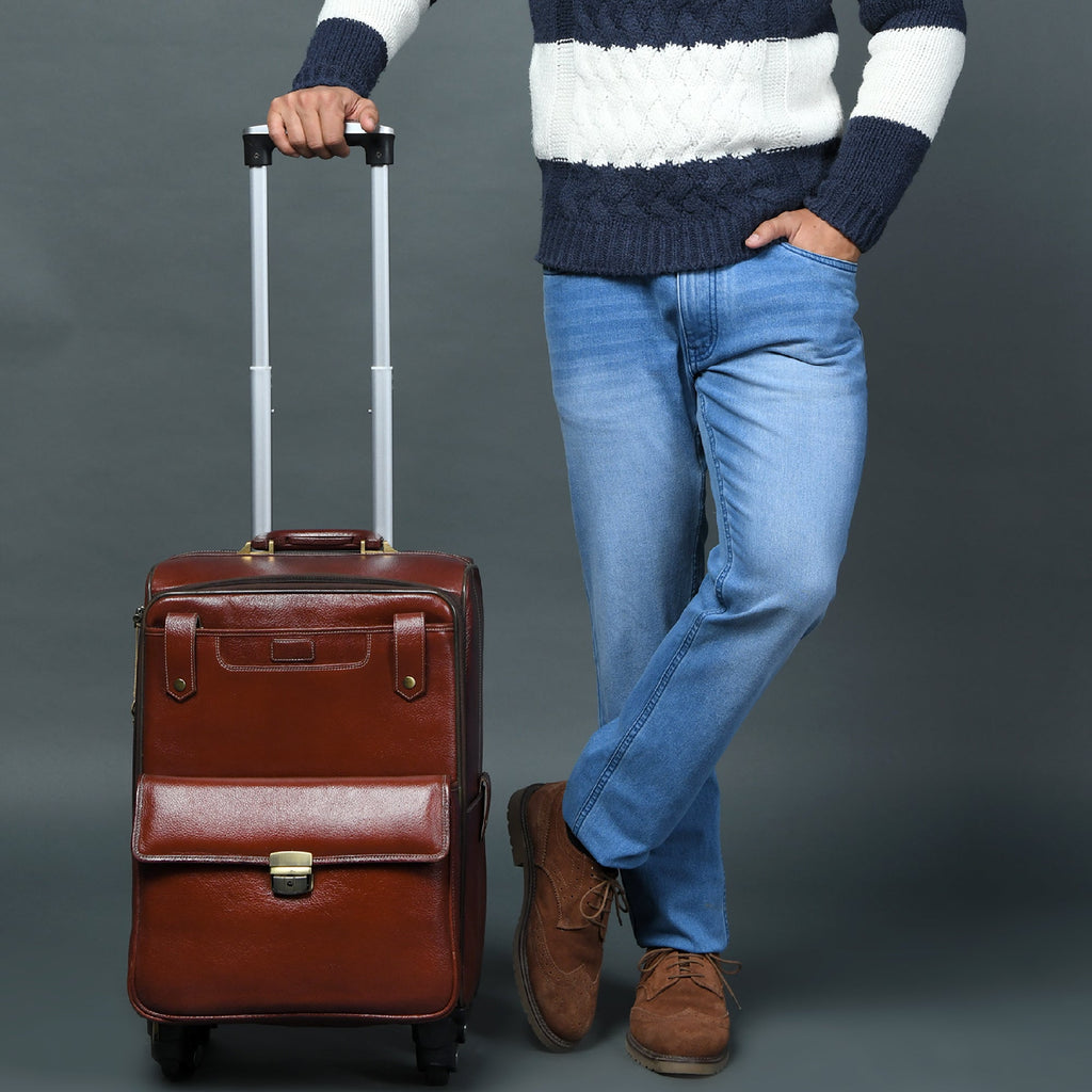 Leather Carry - On Trolly Bag