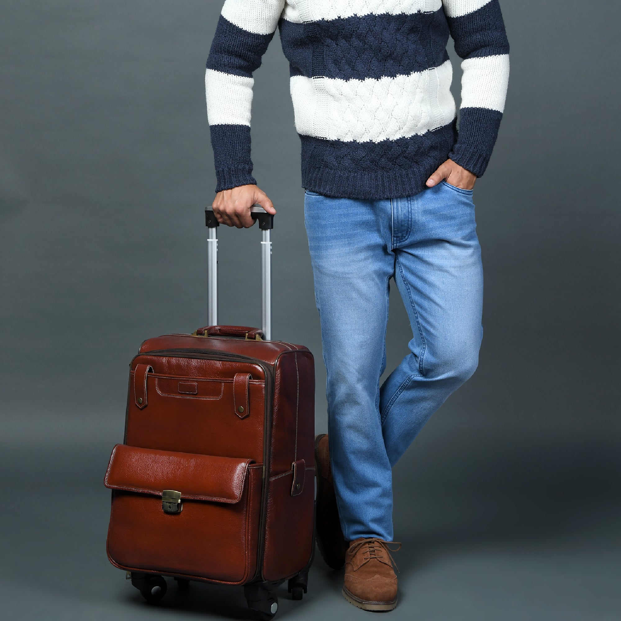 Leather Carry - On Trolly Bag
