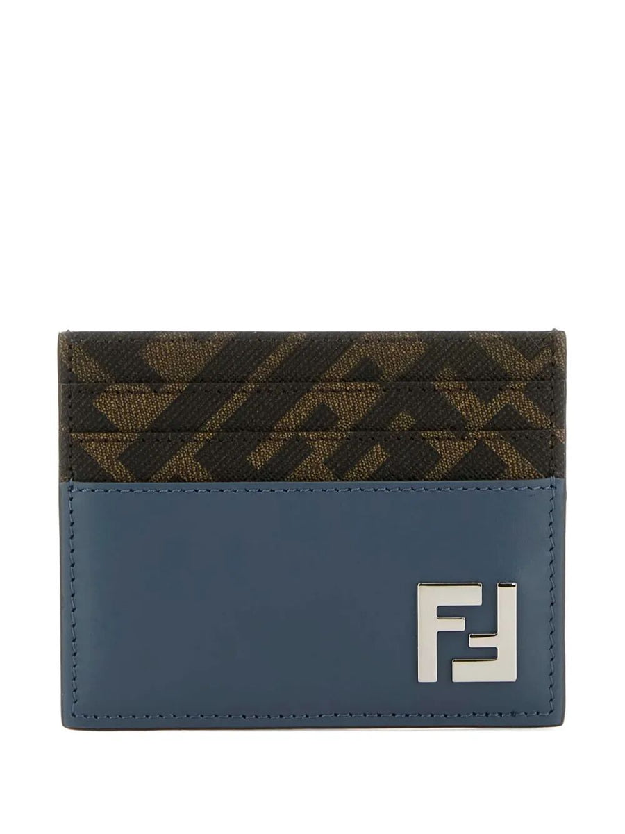 Men Leather And Ff Canvas Squared Card Holder