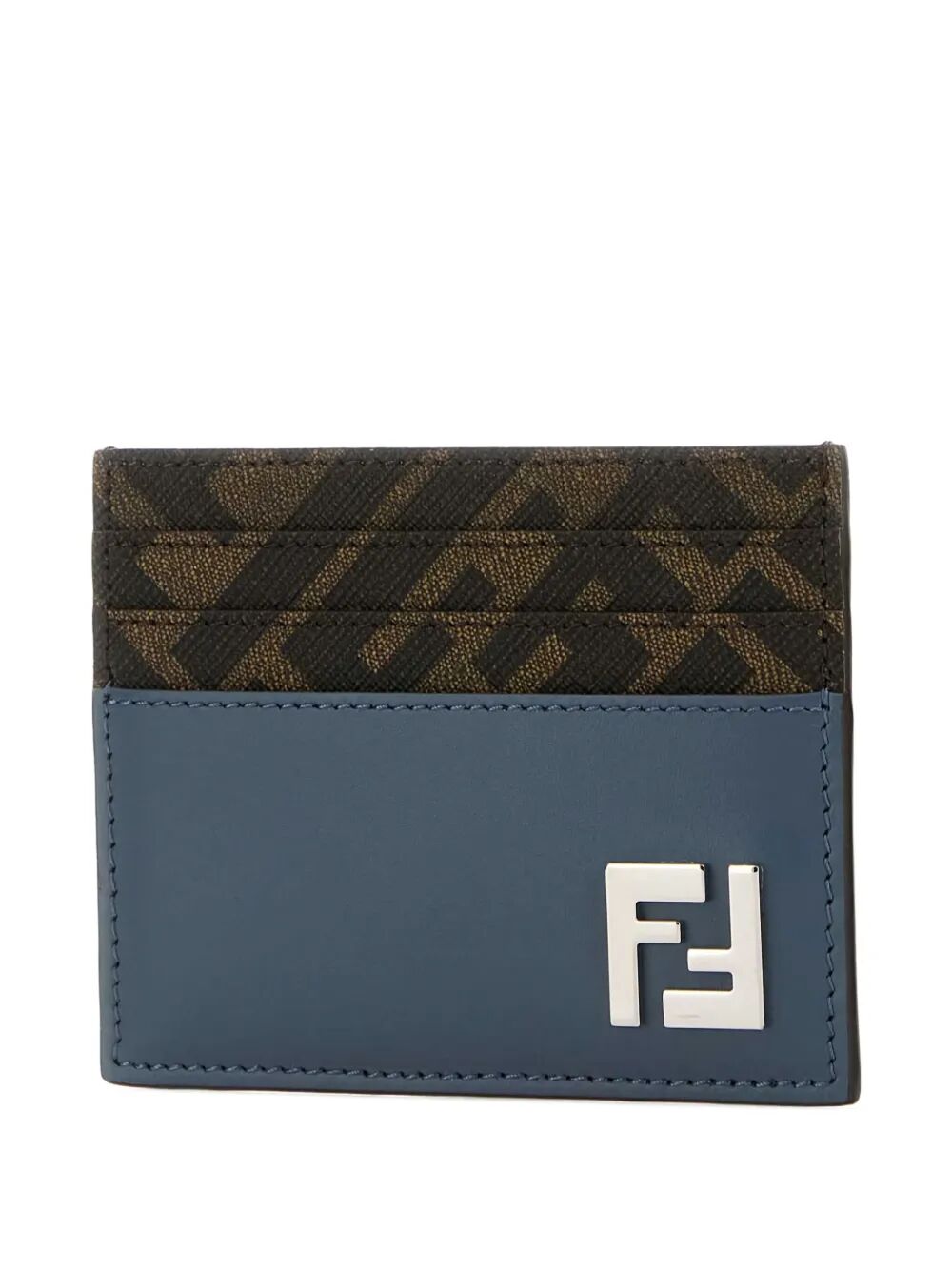 Men Leather And Ff Canvas Squared Card Holder