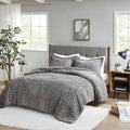 WONDERWALL 'Une Collection' Grey Fur Down Alternative Comforter Mini Set with Checkerboard Texture - Grey