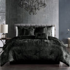 WONDERWALL 'Une Collection' Black Crinkle Velvet Comforter Set with Plush Fill - 7 Piece