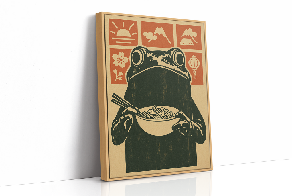 WONDERWALL 'L’Atelier Fun Collection' Ramen Frog Art in Retro Woodblock Style