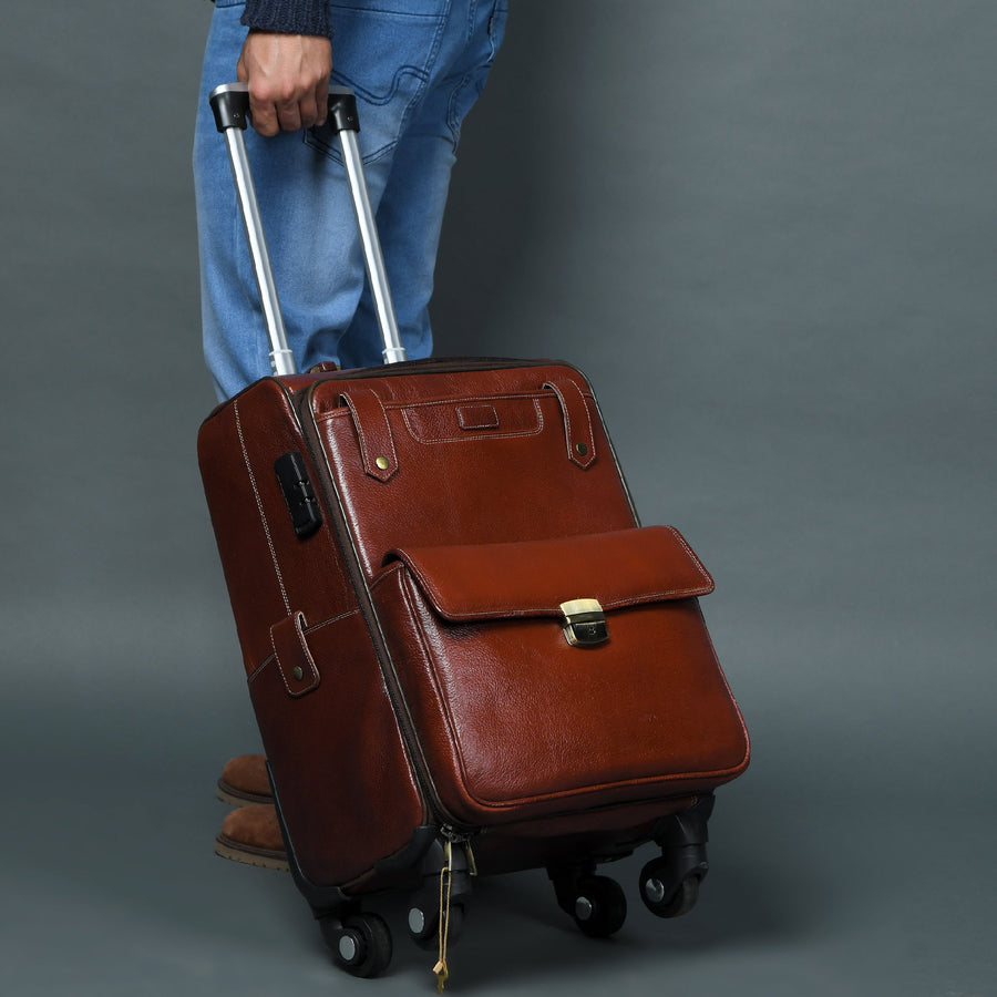 Leather Carry - On Trolly Bag