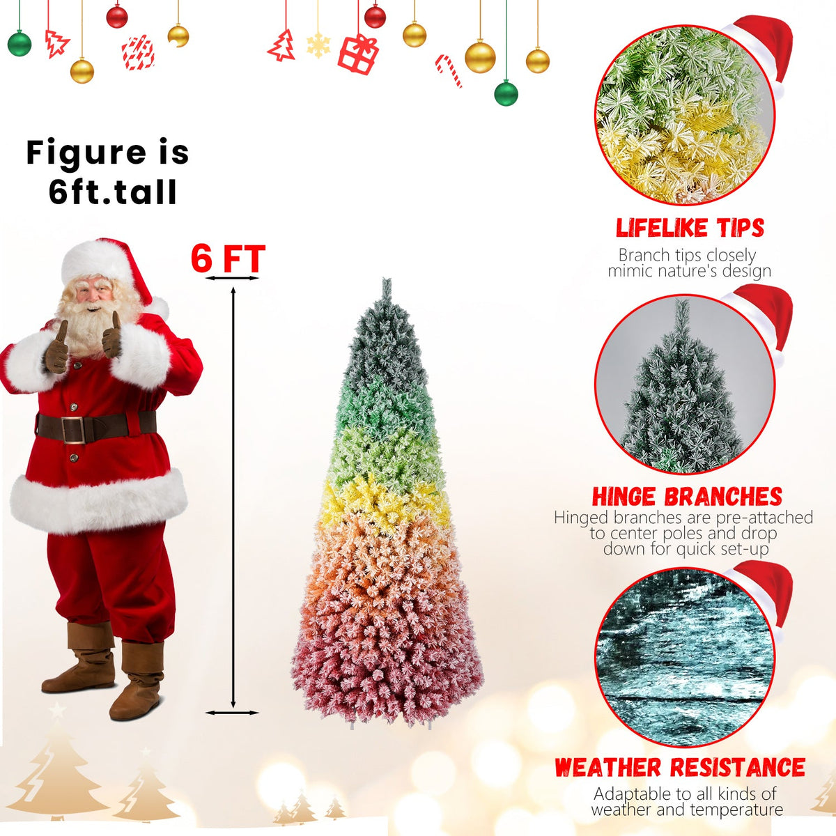 WONDERWALL ‘Noël DuBois’ 6 ft Flocked Artificial Christmas Tree – Rainbow