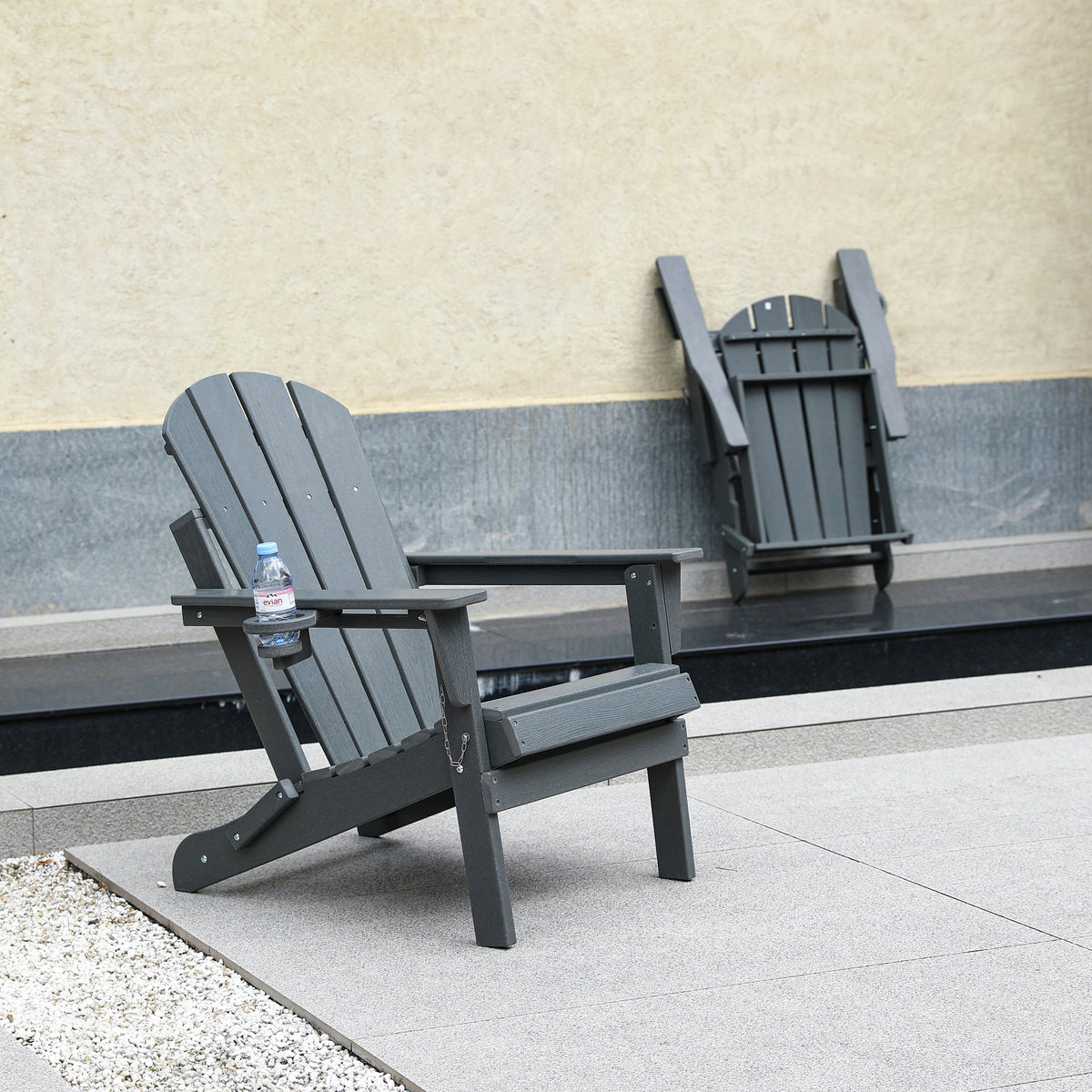 WONDERWALL 'Une Collection' HDPE Folding Adirondack Chair with Dual Cup Holder - Gray