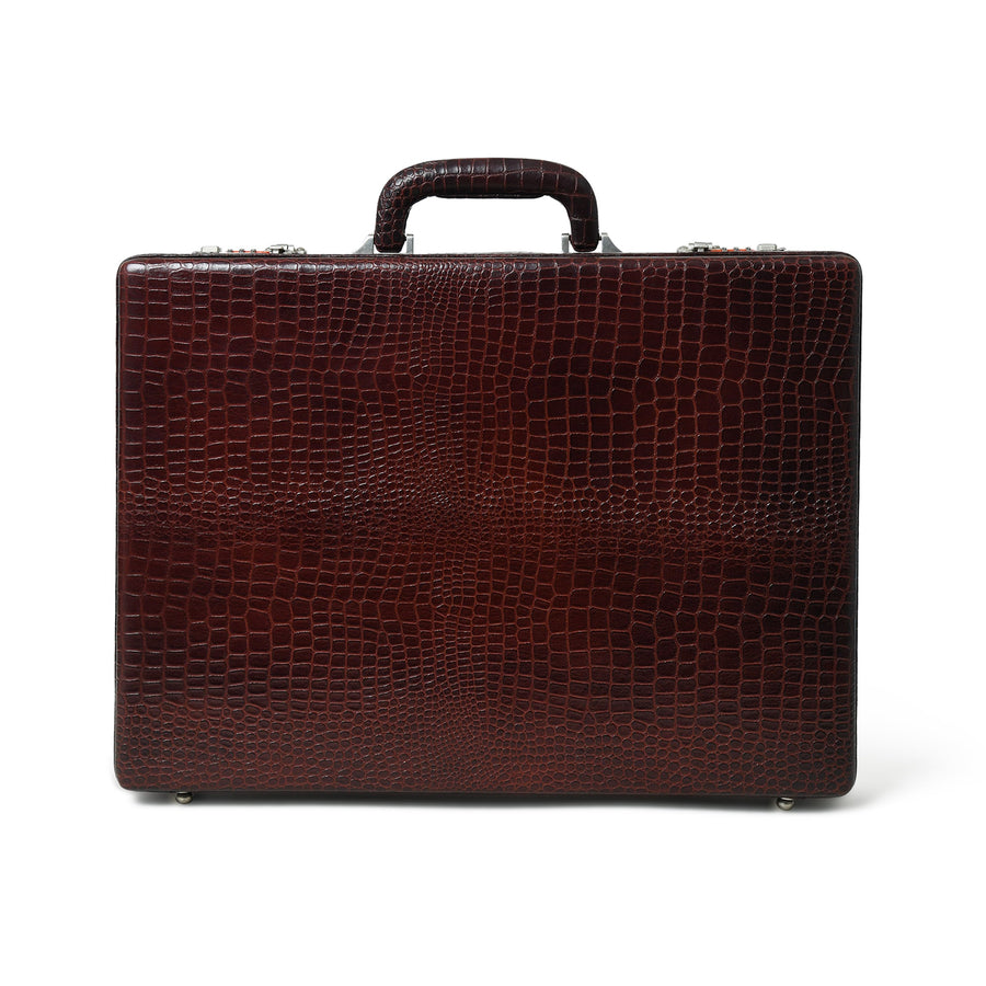 Executive Croco Leather Briefcase/Suitcase - Brown