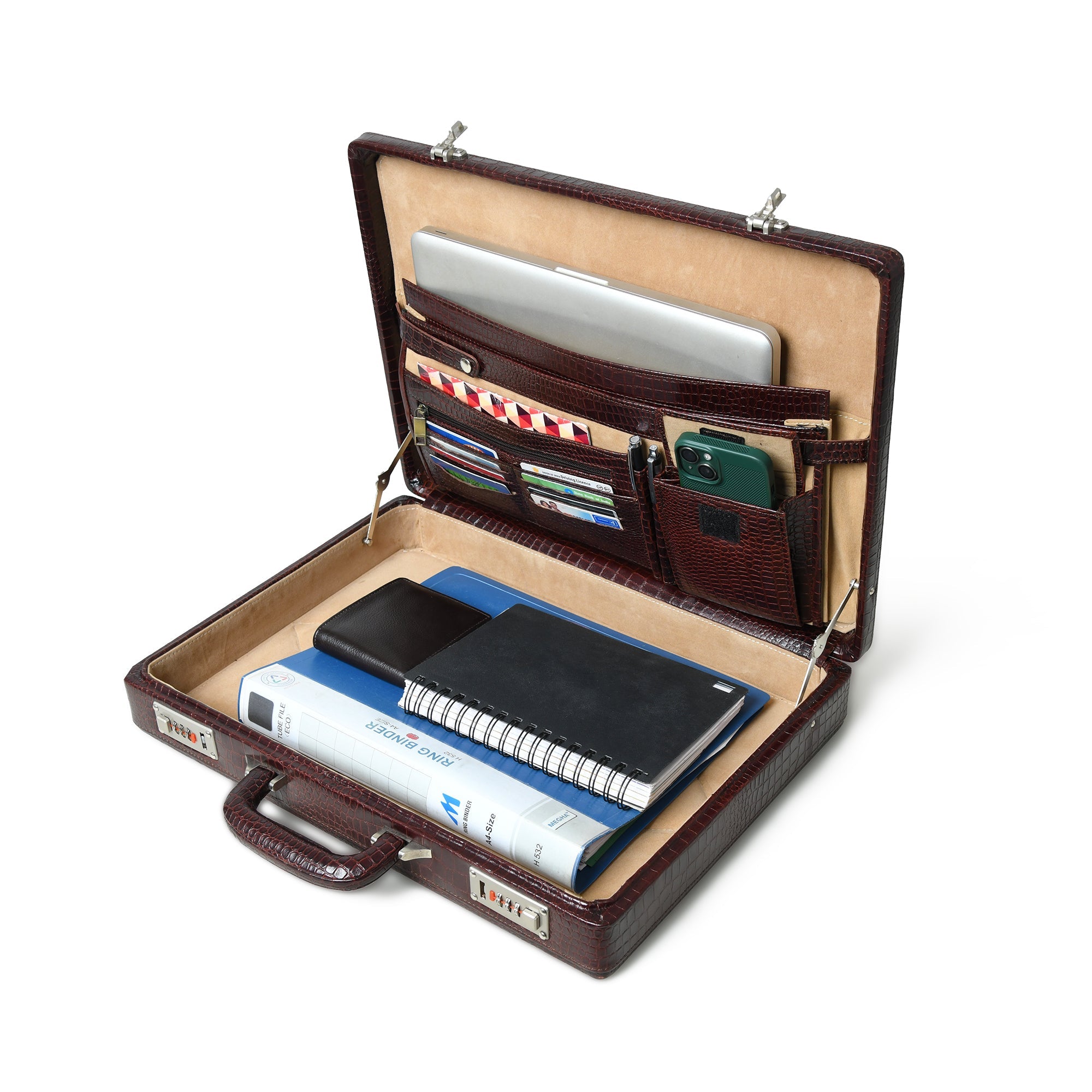 Executive Croco Leather Briefcase/Suitcase - Brown
