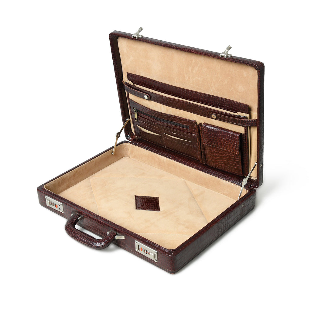 Executive Croco Leather Briefcase/Suitcase - Brown