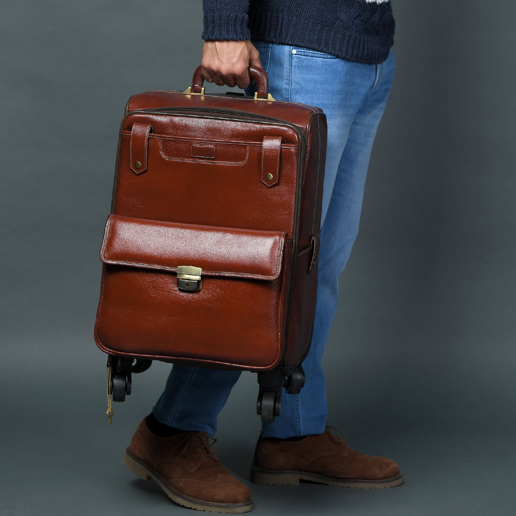 Leather Carry - On Trolly Bag