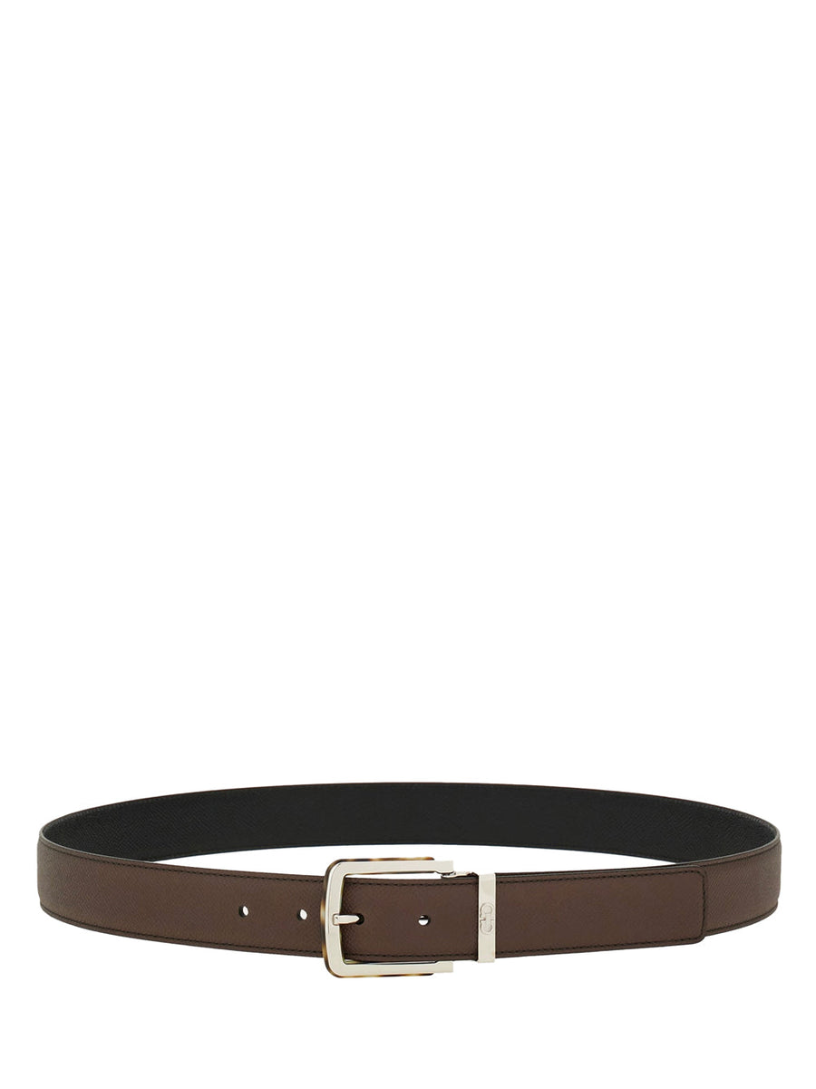 Men Two - Tone Reversible Belt With Tortoiseshell Resin Edge Buckle