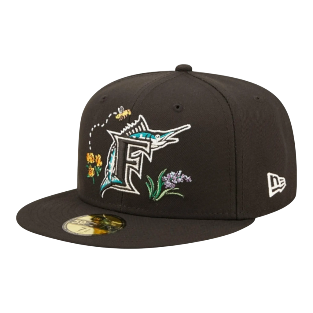 New Era Florida Marlins Watercolor Floral Men Fitted Hat Black
