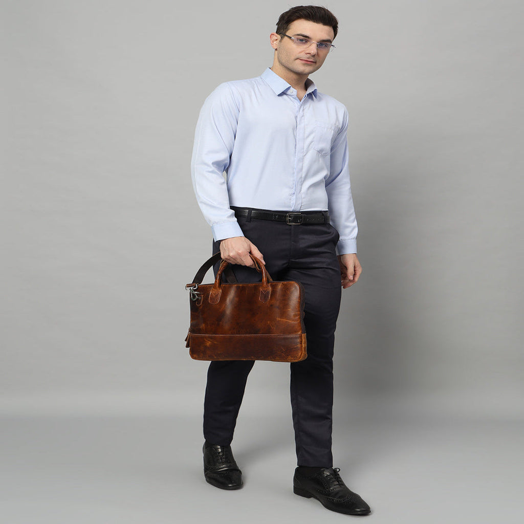 Modernist Leather Laptop Bag - Brown