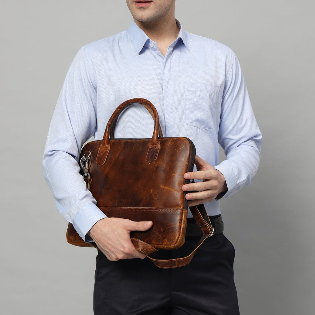 Modernist Leather Laptop Bag - Brown