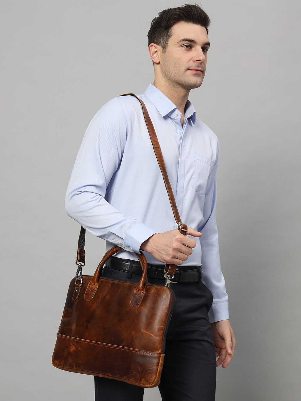 Modernist Leather Laptop Bag - Brown
