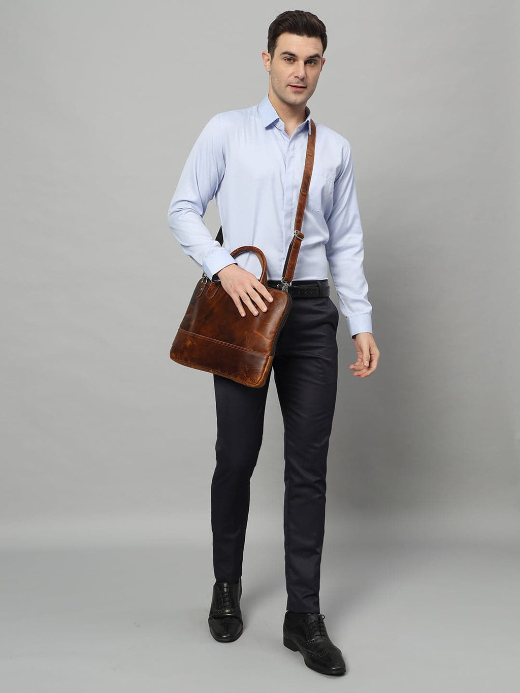 Modernist Leather Laptop Bag - Brown