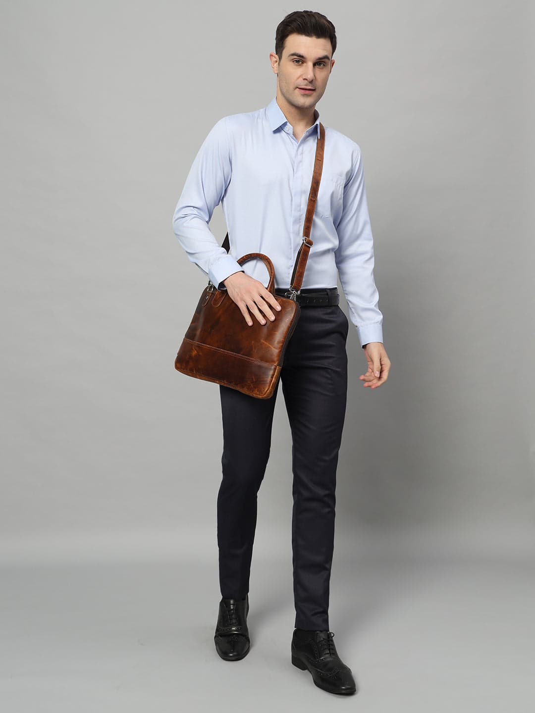 Modernist Leather Laptop Bag - Brown