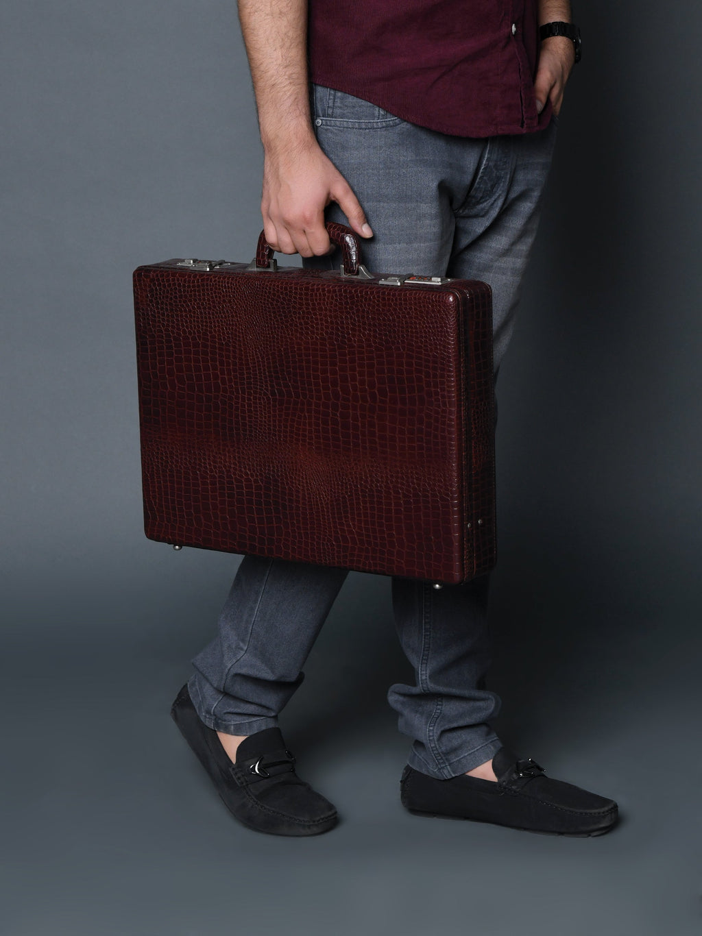 Executive Croco Leather Briefcase/Suitcase - Brown