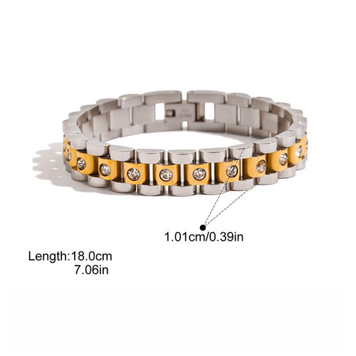 18K gold - plated, lightweight, and luxurious two - tone titanium steel bracelet.