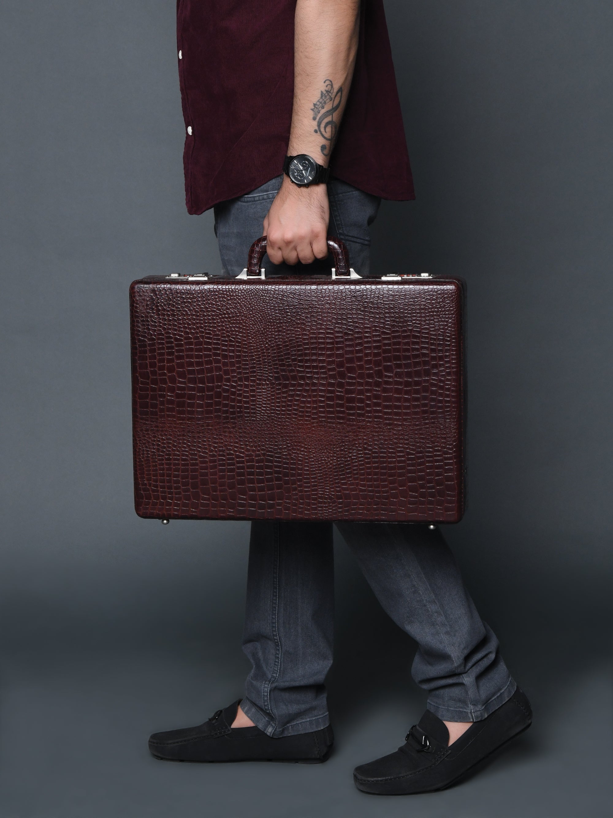 Executive Croco Leather Briefcase/Suitcase - Brown