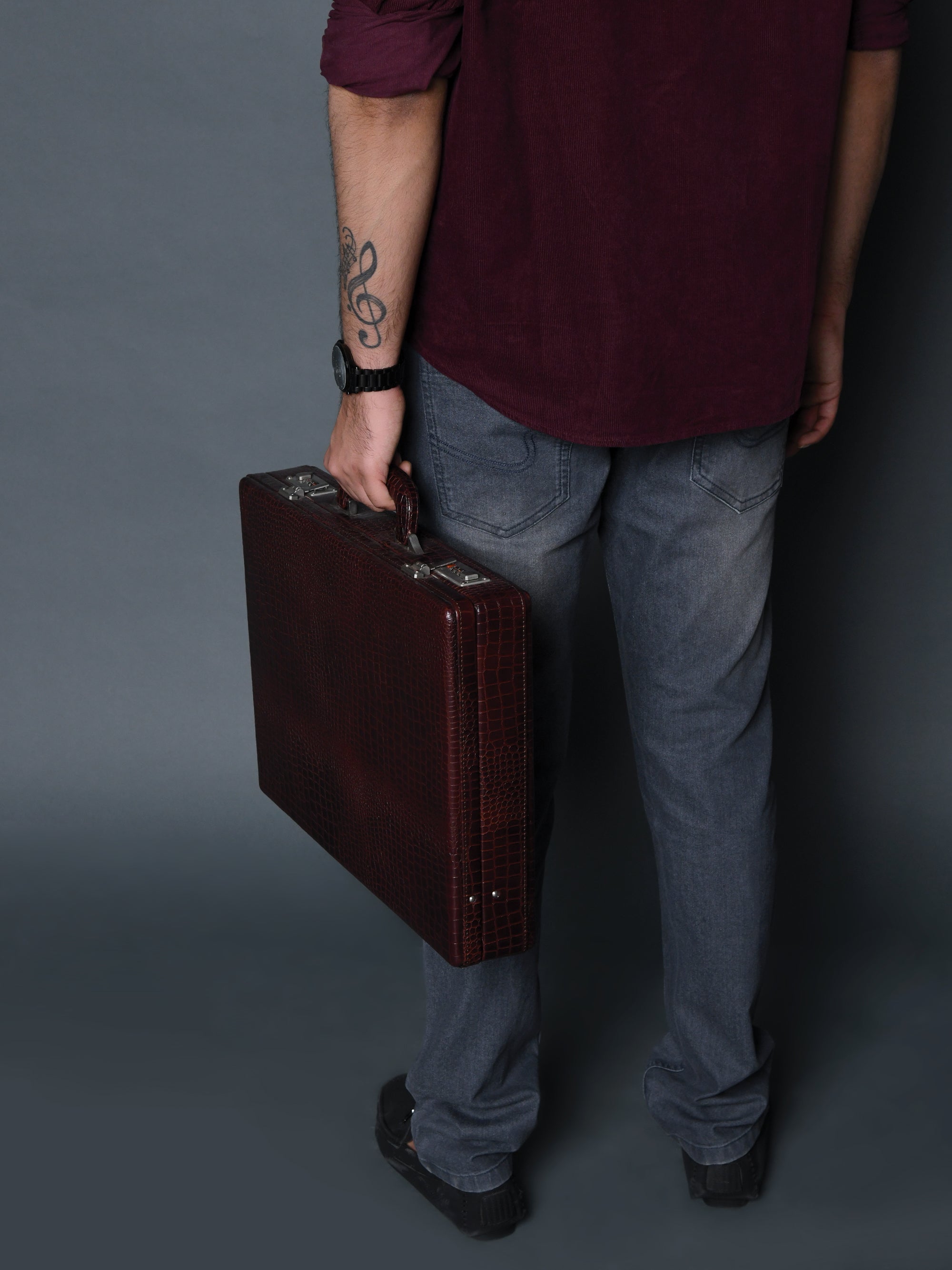 Executive Croco Leather Briefcase/Suitcase - Brown