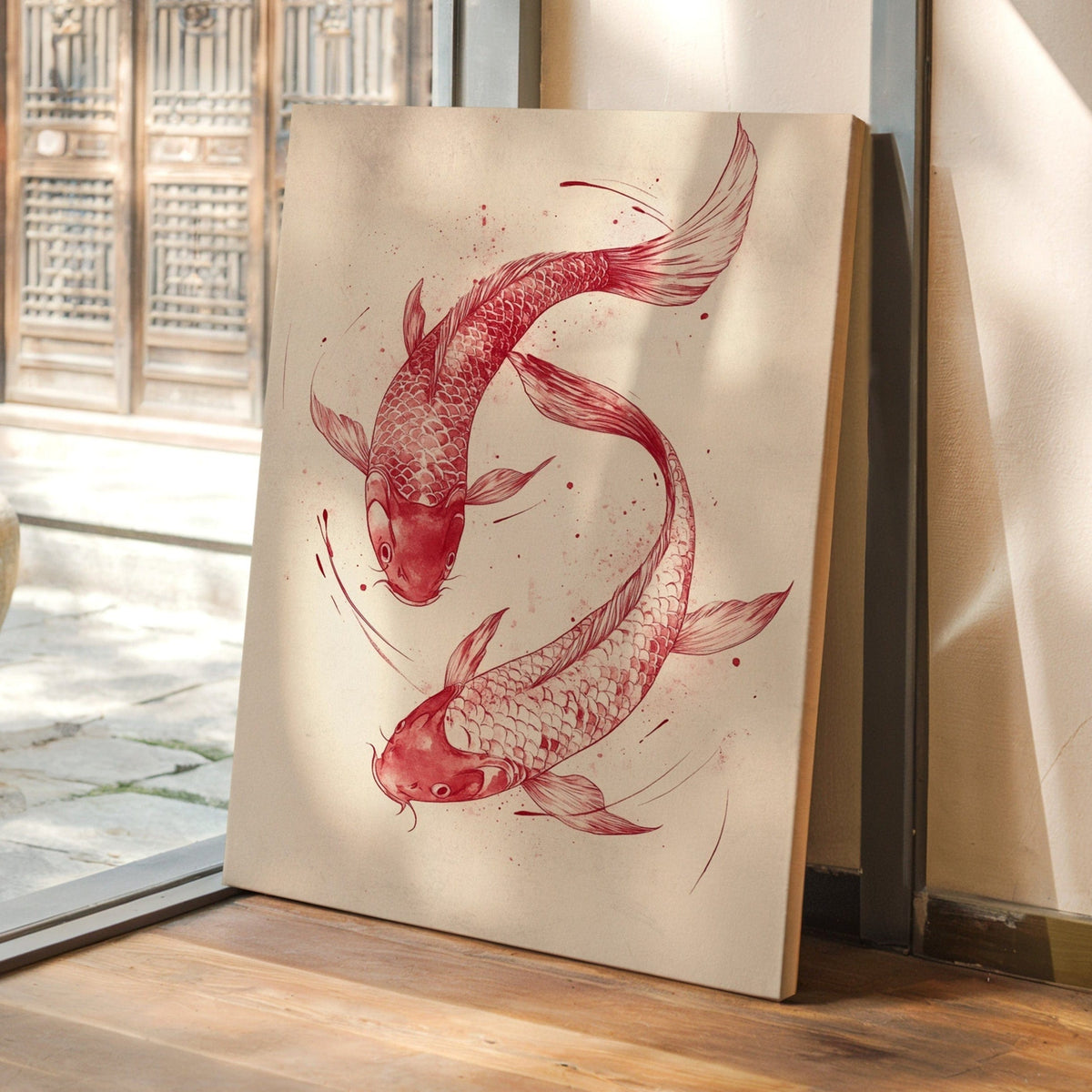 WONDERWALL ‘L’Atelier Fun Collection’ Koi Fish Wall Art – Minimalist Japanese Ink Print, Zen Decor