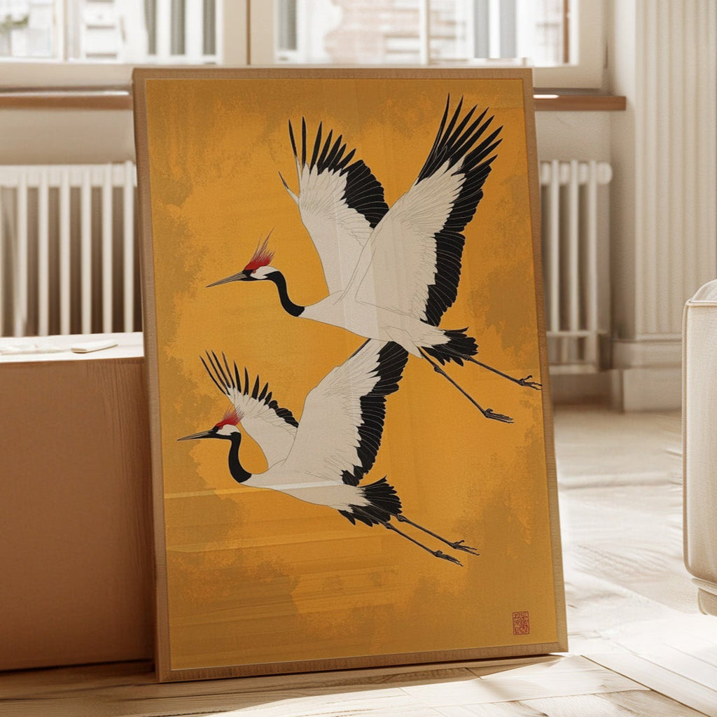 WONDERWALL ‘L’Atelier Fun Collection’ Japanese Red-Crowned Cranes – Elegant Minimalist Wall Art