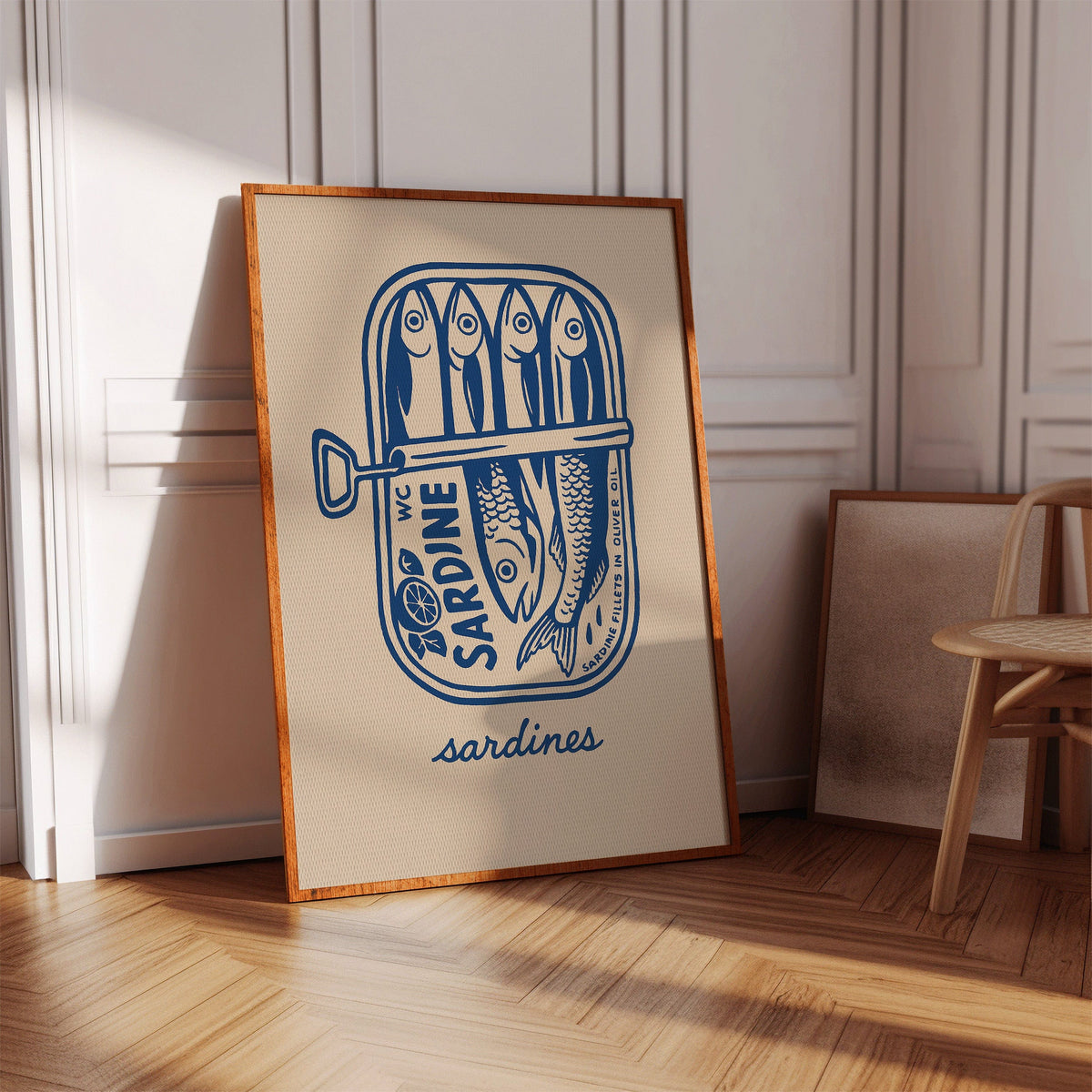 WONDERWALL ‘L’Atelier Fun Collection’ Retro Sardine Tin Wall Art – Blue & Beige Kitchen Decor