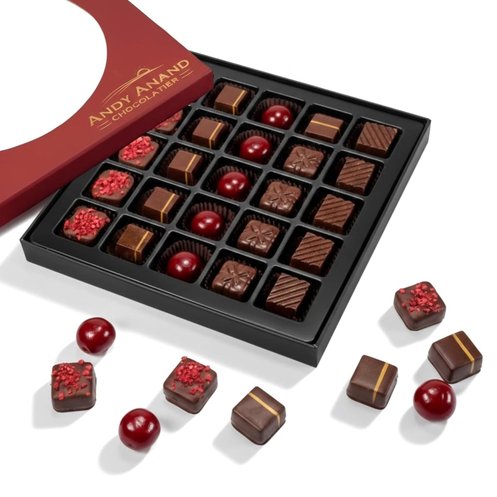 Andy Anand Vegan Dark Chocolate Truffles Praline Collection, 25 pc – Gluten - Free Gift Box, 60% Cocoa Butter, Birthday & Valentine's Day Gift