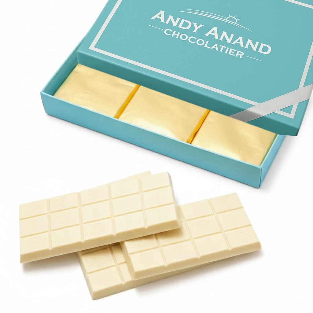 Andy Anand Sugar - Free 60% Cacao Belgian White Chocolate Bars, 3 pc – Stevia Sweetened, Keto & Diabetic - Friendly, Birthday & Holiday Gift