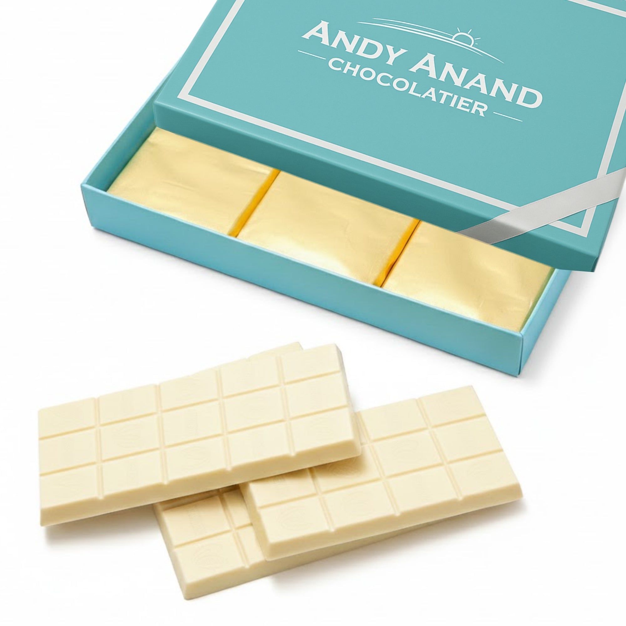 Andy Anand Sugar - Free 60% Cacao Belgian White Chocolate Bars, 3 pc – Stevia Sweetened, Keto & Diabetic - Friendly, Birthday & Holiday Gift