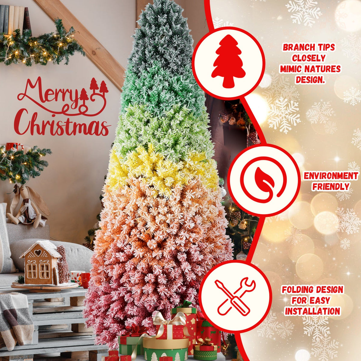WONDERWALL ‘Noël DuBois’ 6 ft Flocked Artificial Christmas Tree – Rainbow