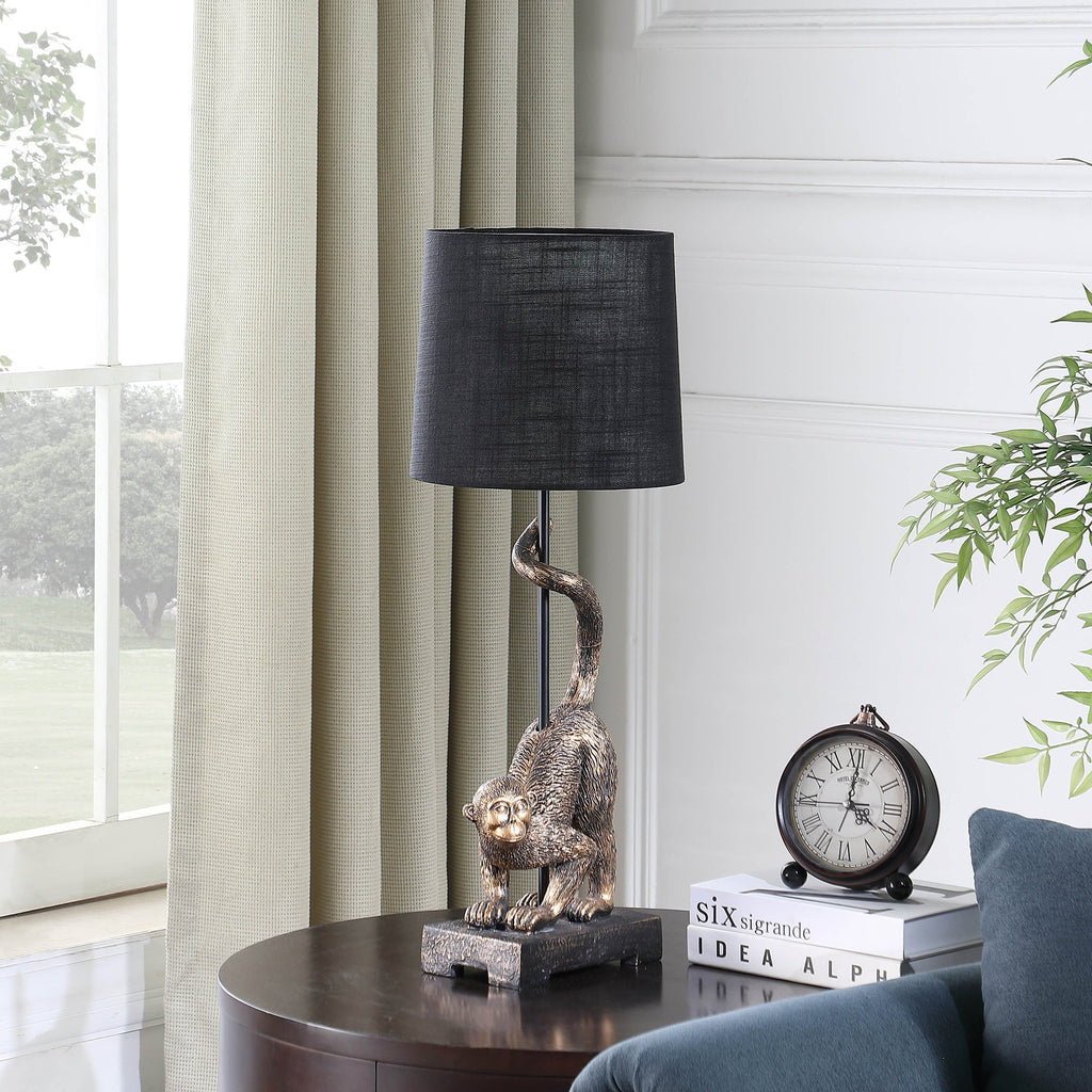 WONDERWALL 'Une Collection' 24" Wildlife Capuchin Monkey Table Lamp with Antique Bronze Finish - Golden Black