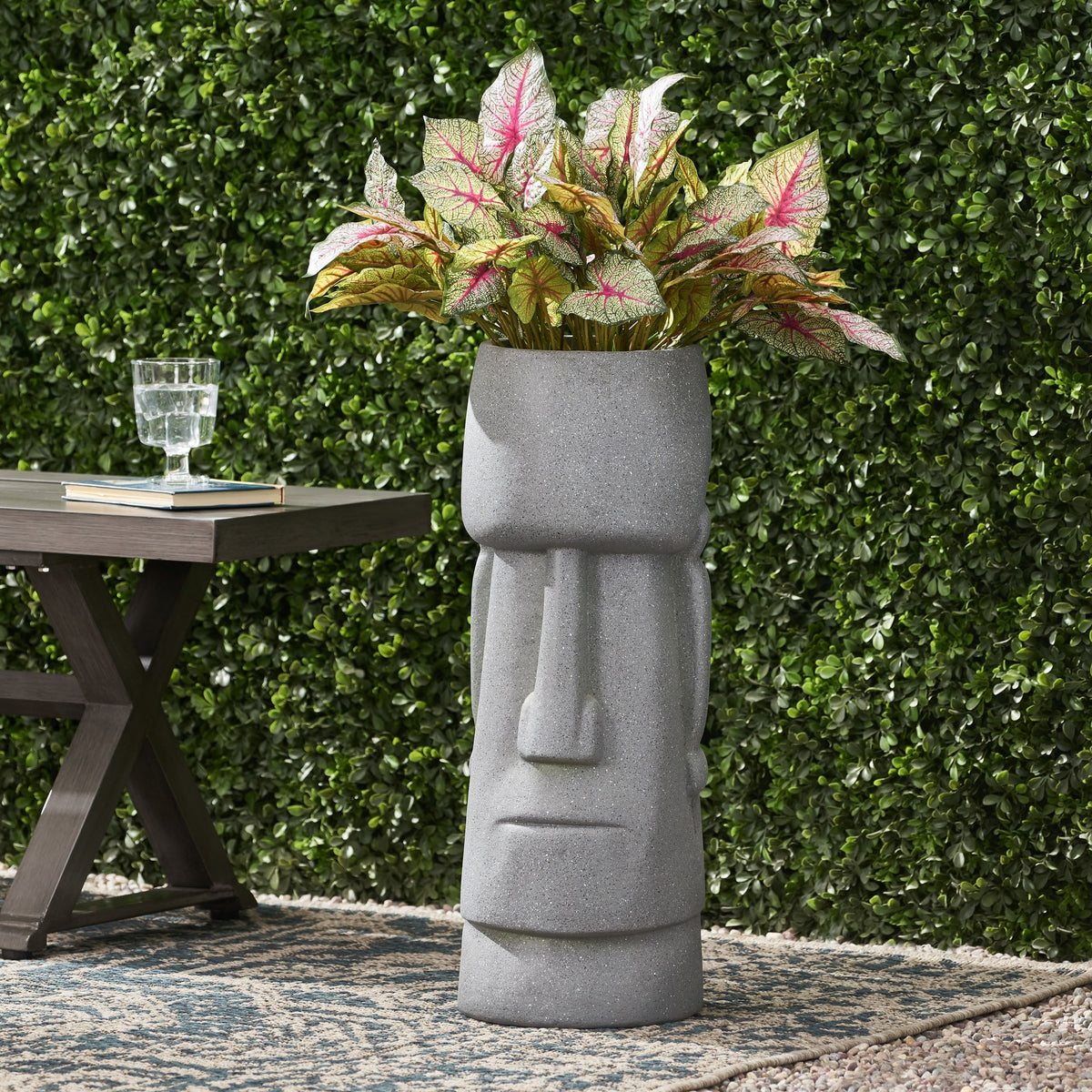 WONDERWALL 'Une Collection' Stone Gray Flower Planter with Textured Cast Stone Finish - Tall
