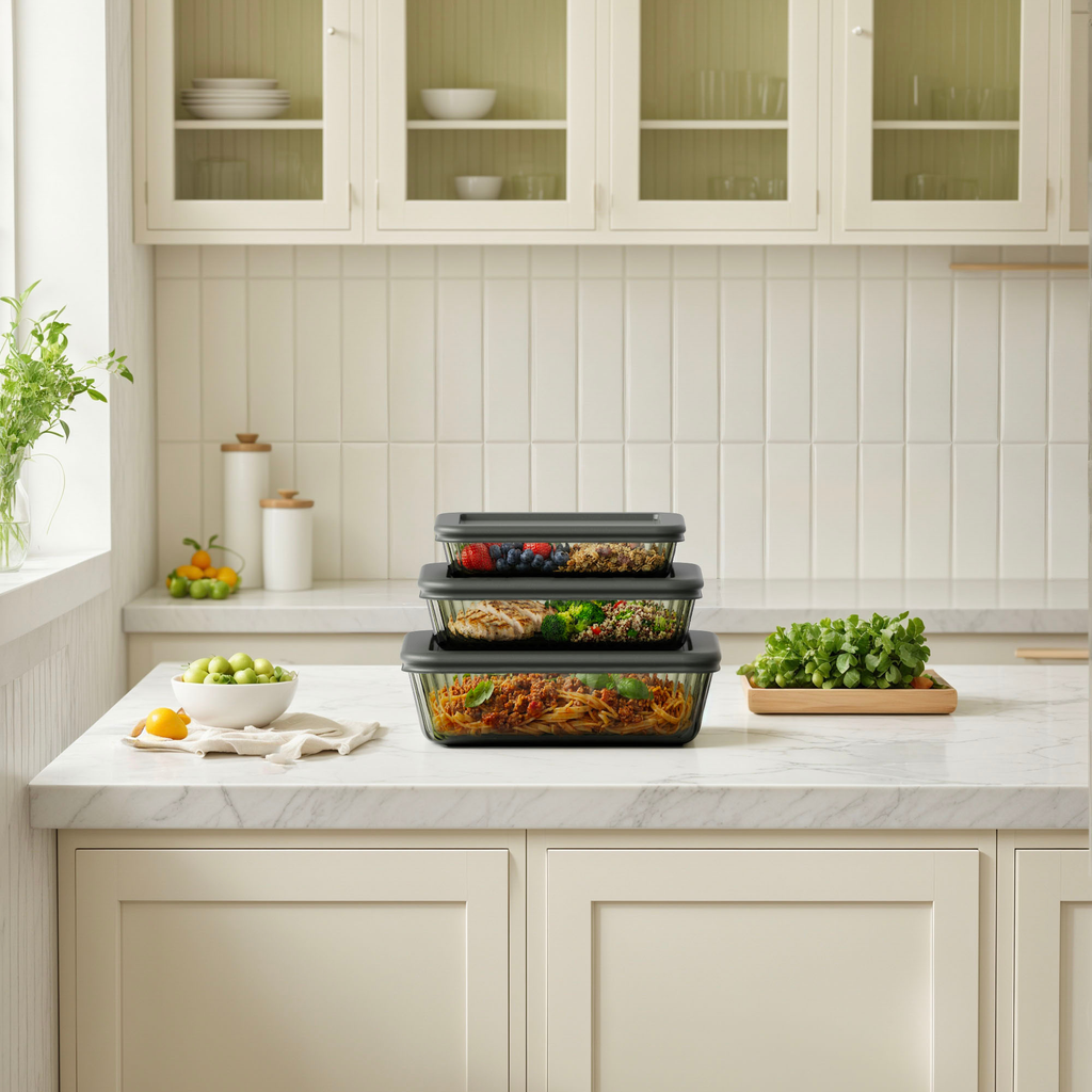 Genicook Tinted Rectangular Glass Container Set