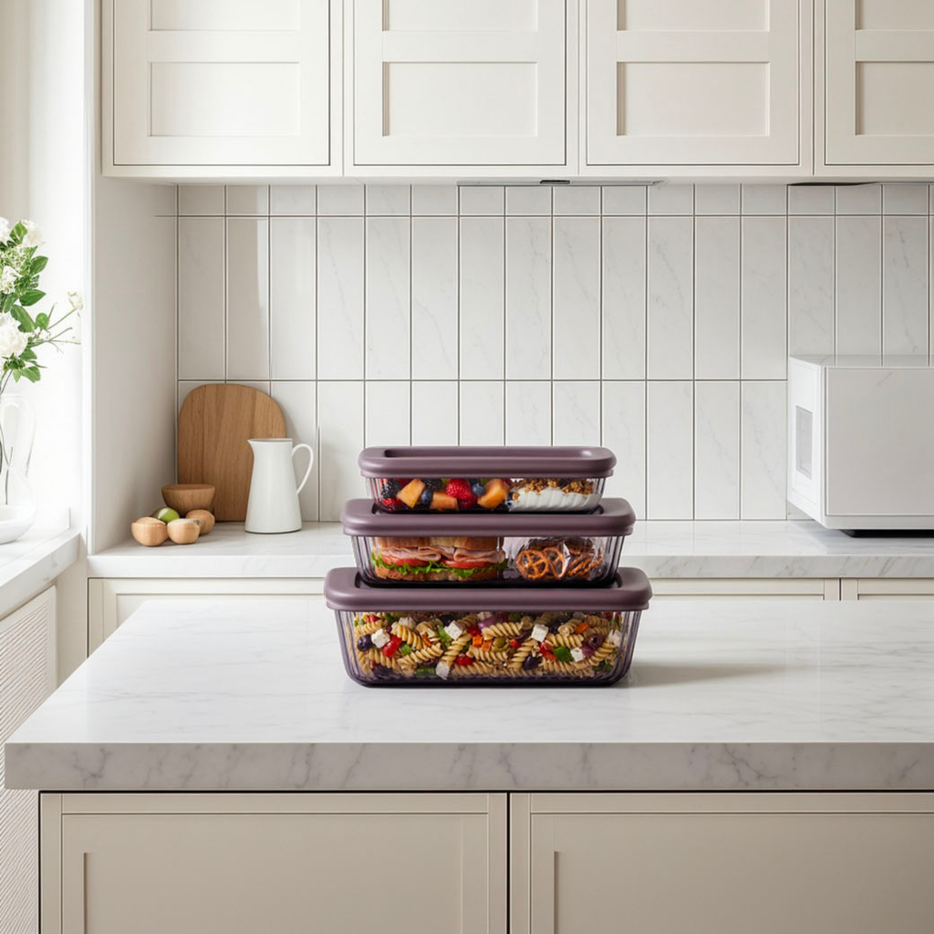 Genicook Tinted Rectangular Glass Container Set