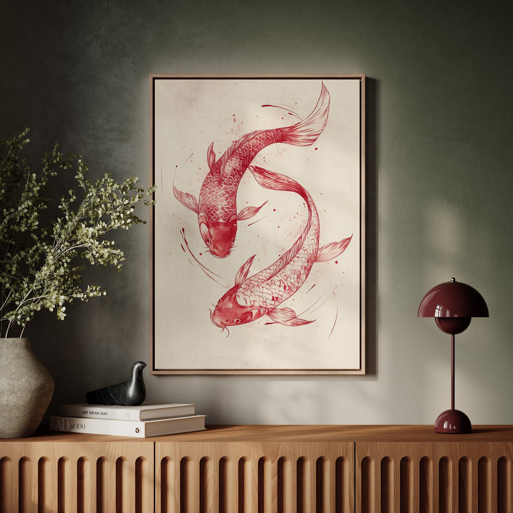 WONDERWALL ‘L’Atelier Fun Collection’ Koi Fish Wall Art – Minimalist Japanese Ink Print, Zen Decor