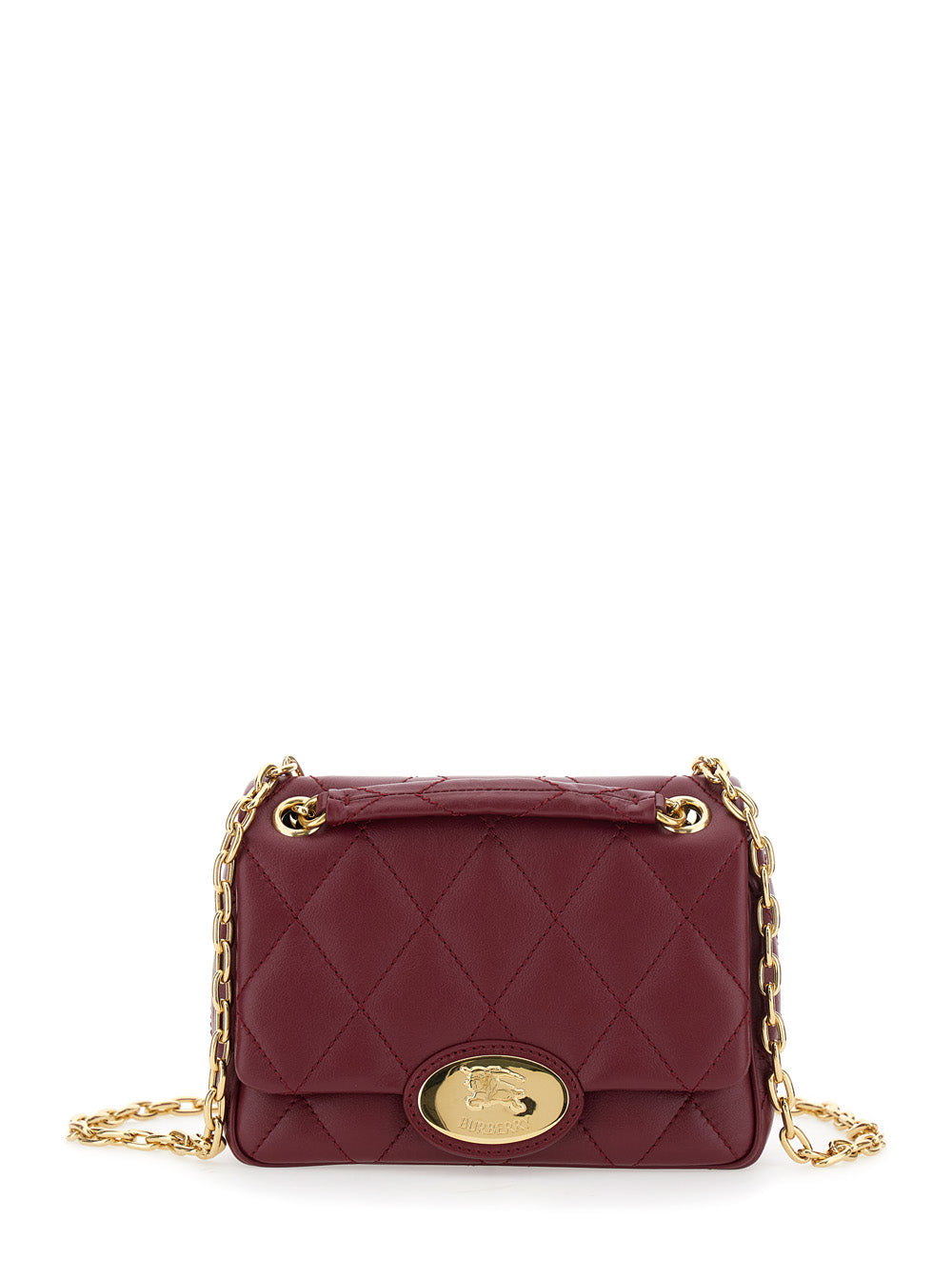 Women Bordeaux Quilted Crossbody Bag With Ekd Plaque On The Front And Chain - Link Shoulder Strap In Leather Woman