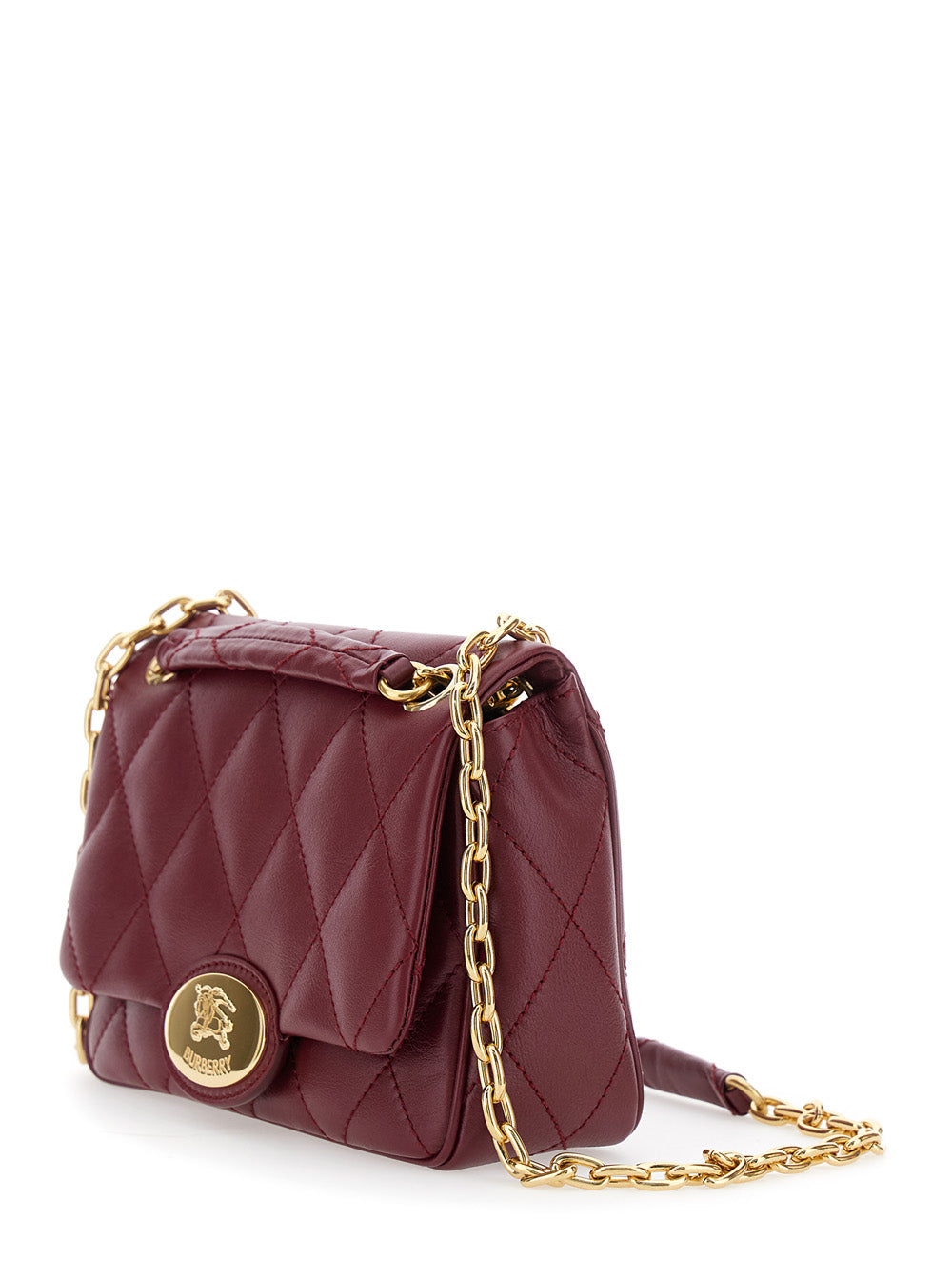 Women Bordeaux Quilted Crossbody Bag With Ekd Plaque On The Front And Chain - Link Shoulder Strap In Leather Woman