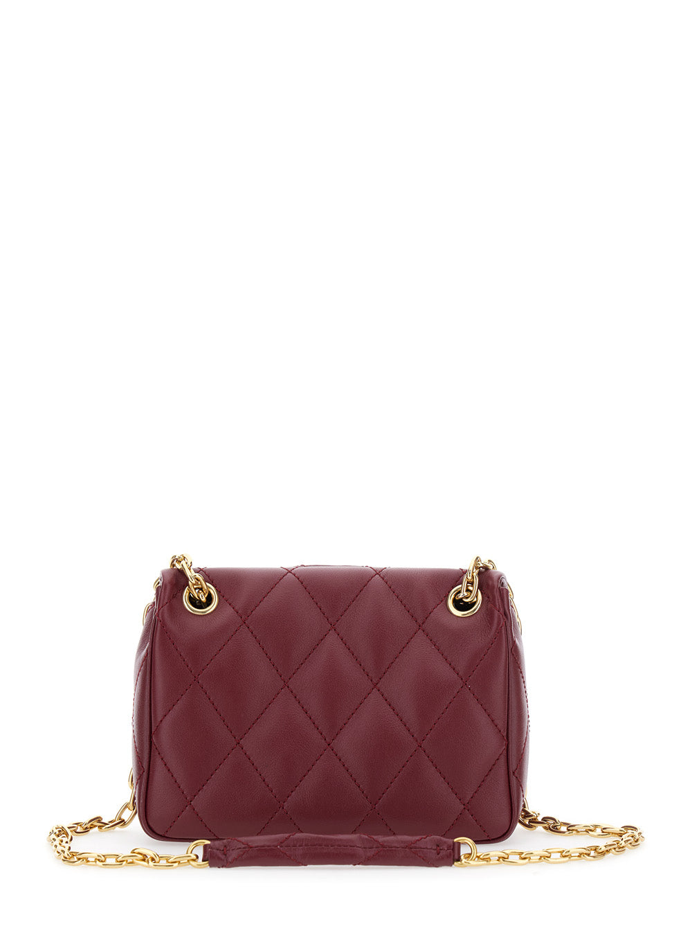 Women Bordeaux Quilted Crossbody Bag With Ekd Plaque On The Front And Chain - Link Shoulder Strap In Leather Woman