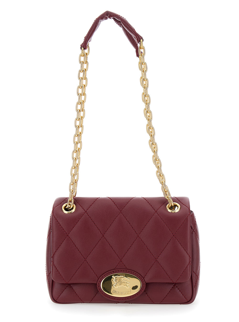 Women Bordeaux Quilted Crossbody Bag With Ekd Plaque On The Front And Chain - Link Shoulder Strap In Leather Woman