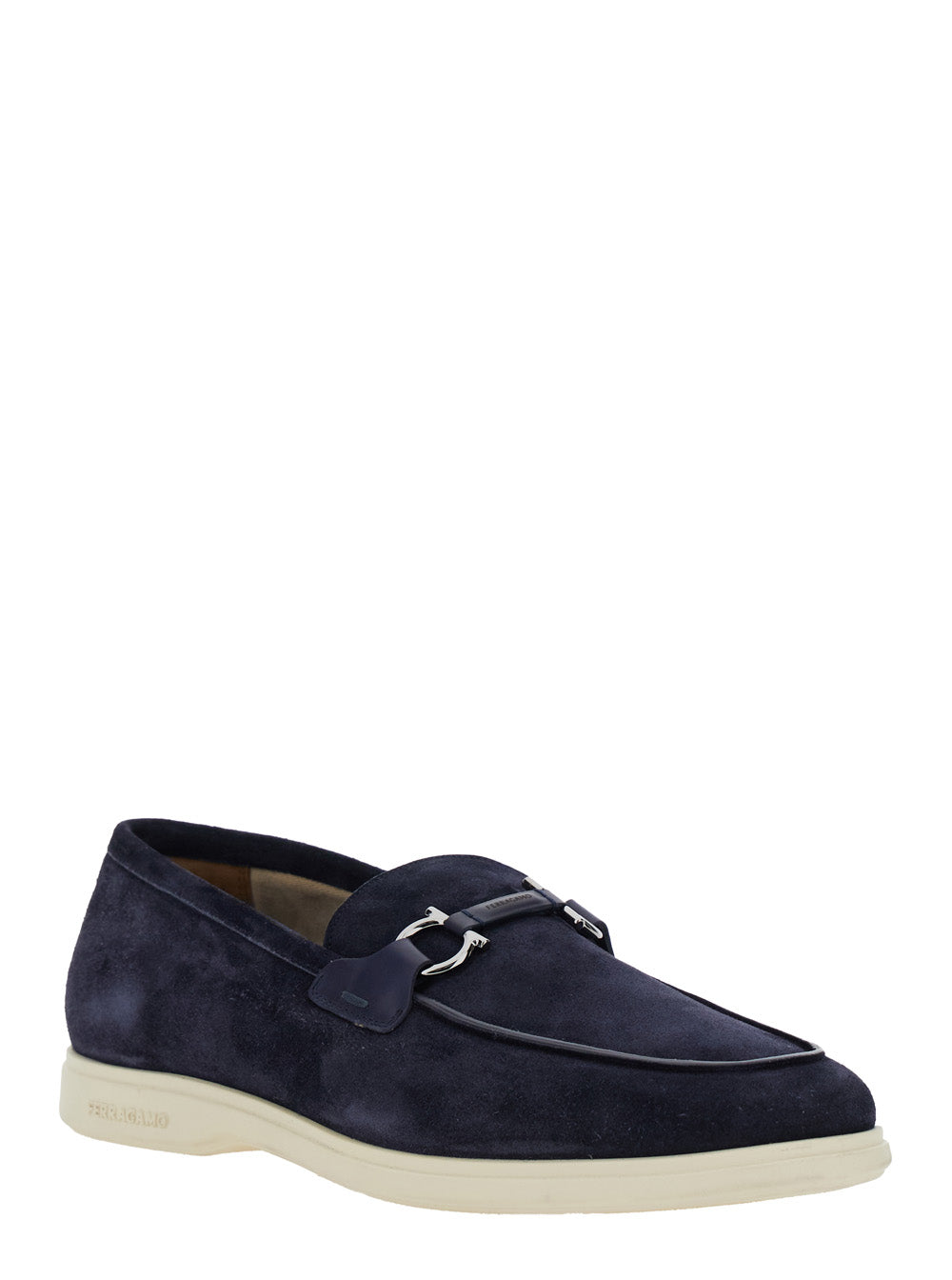 Men 'Cosimo' Blue Loafers With Metallic Hooks On The Front In Suede Man