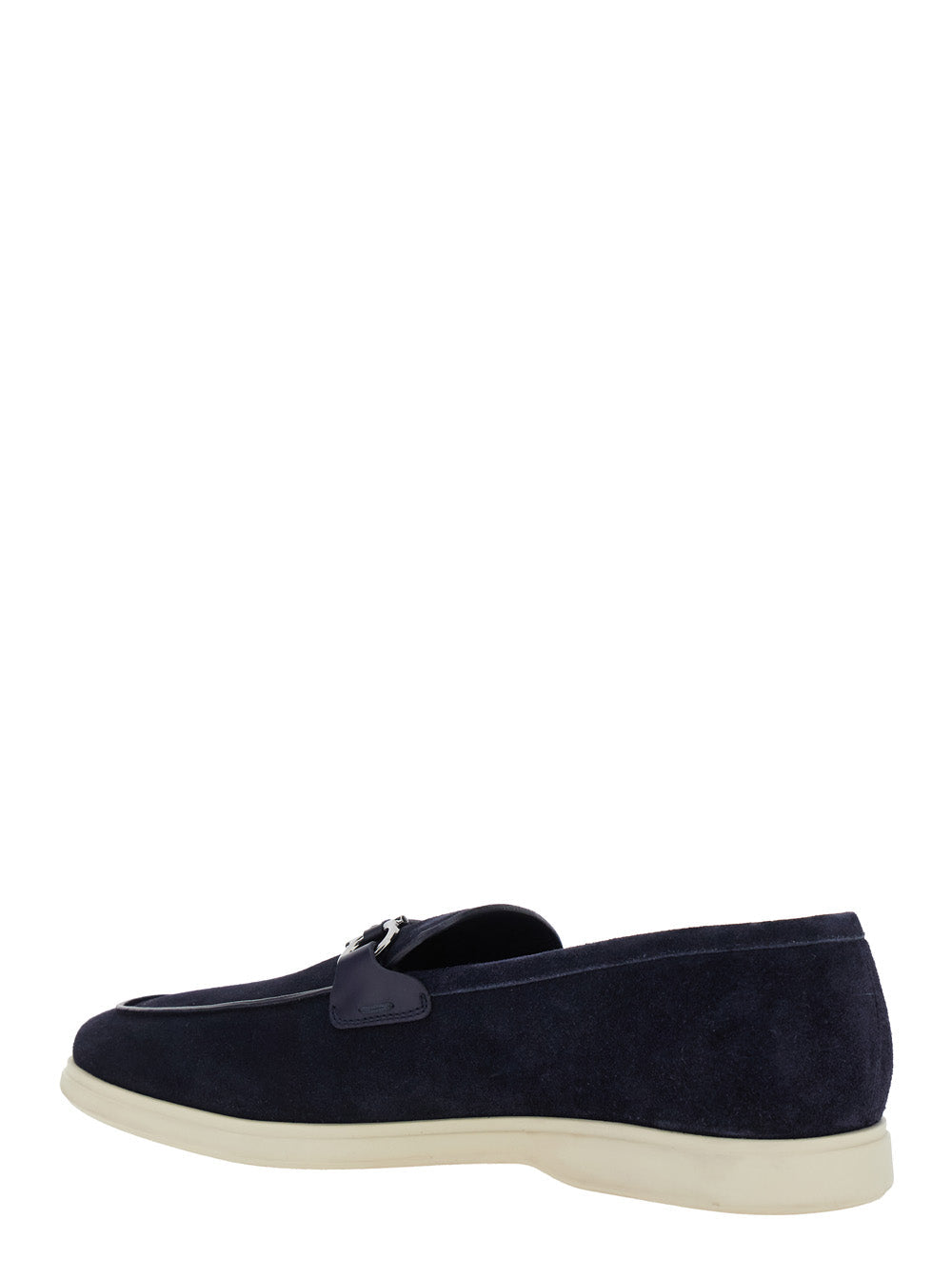 Men 'Cosimo' Blue Loafers With Metallic Hooks On The Front In Suede Man