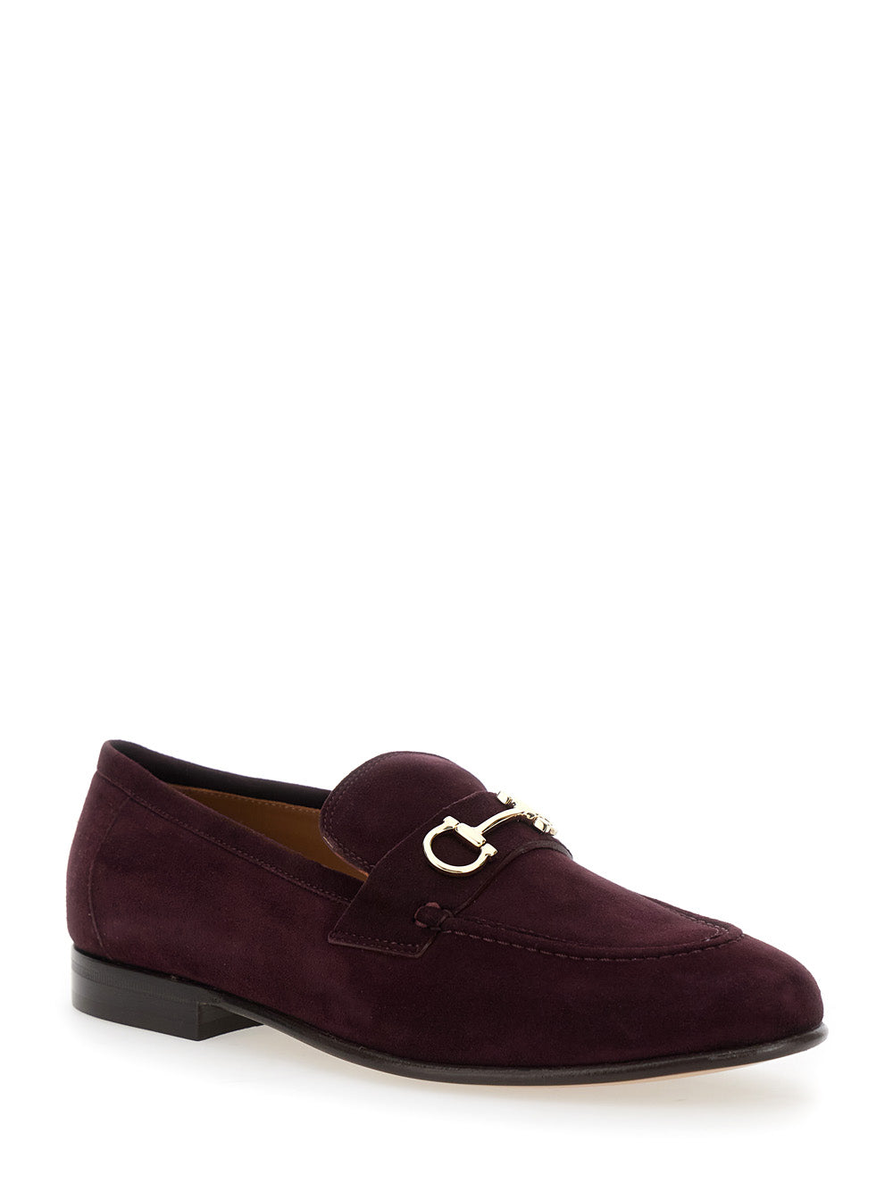Women Bordeaux Loafers With Gancini Plaque On The Front And Low Heel In Suede Woman
