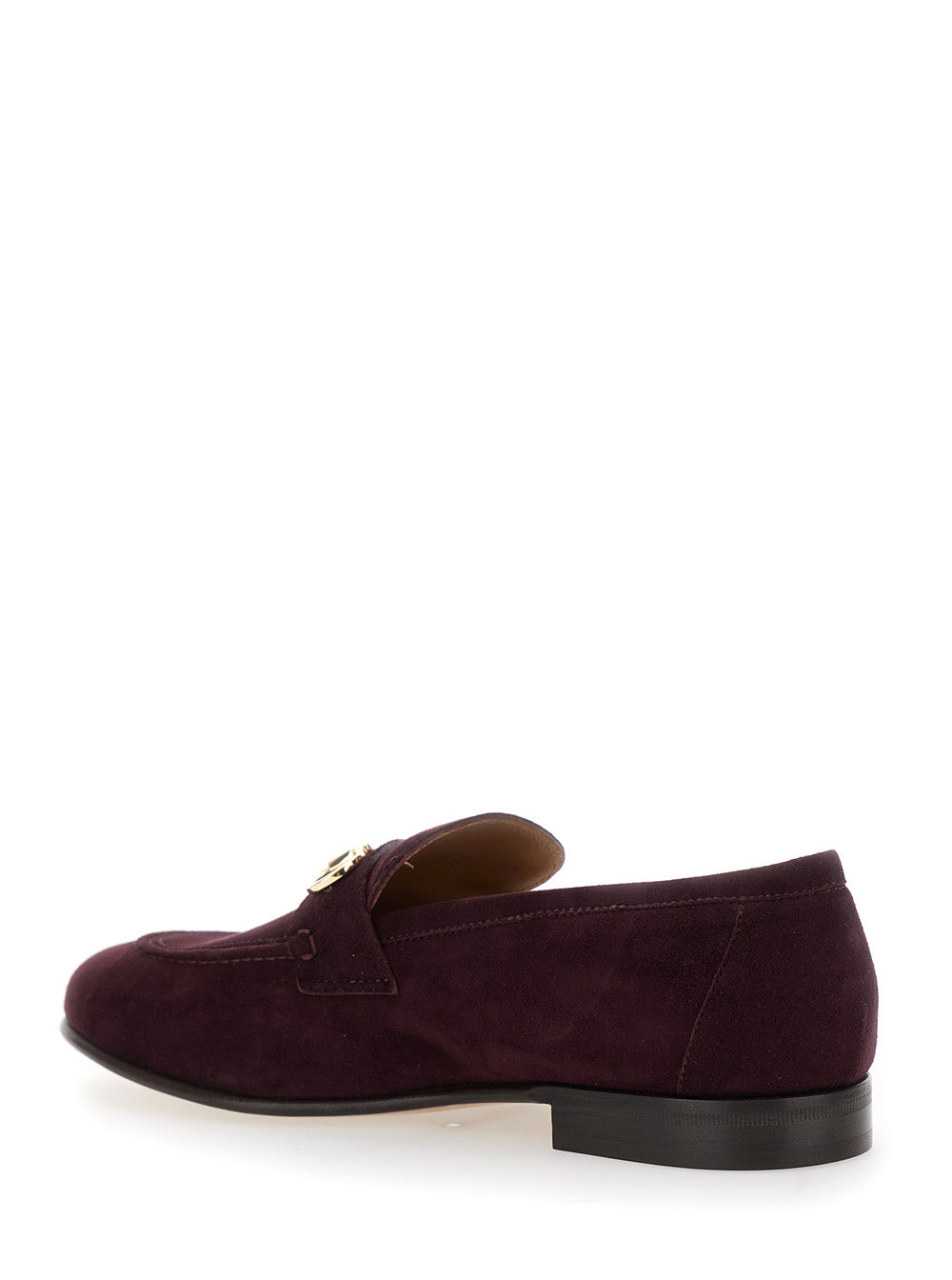 Women Bordeaux Loafers With Gancini Plaque On The Front And Low Heel In Suede Woman