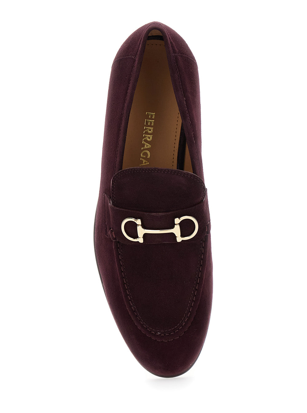 Women Bordeaux Loafers With Gancini Plaque On The Front And Low Heel In Suede Woman