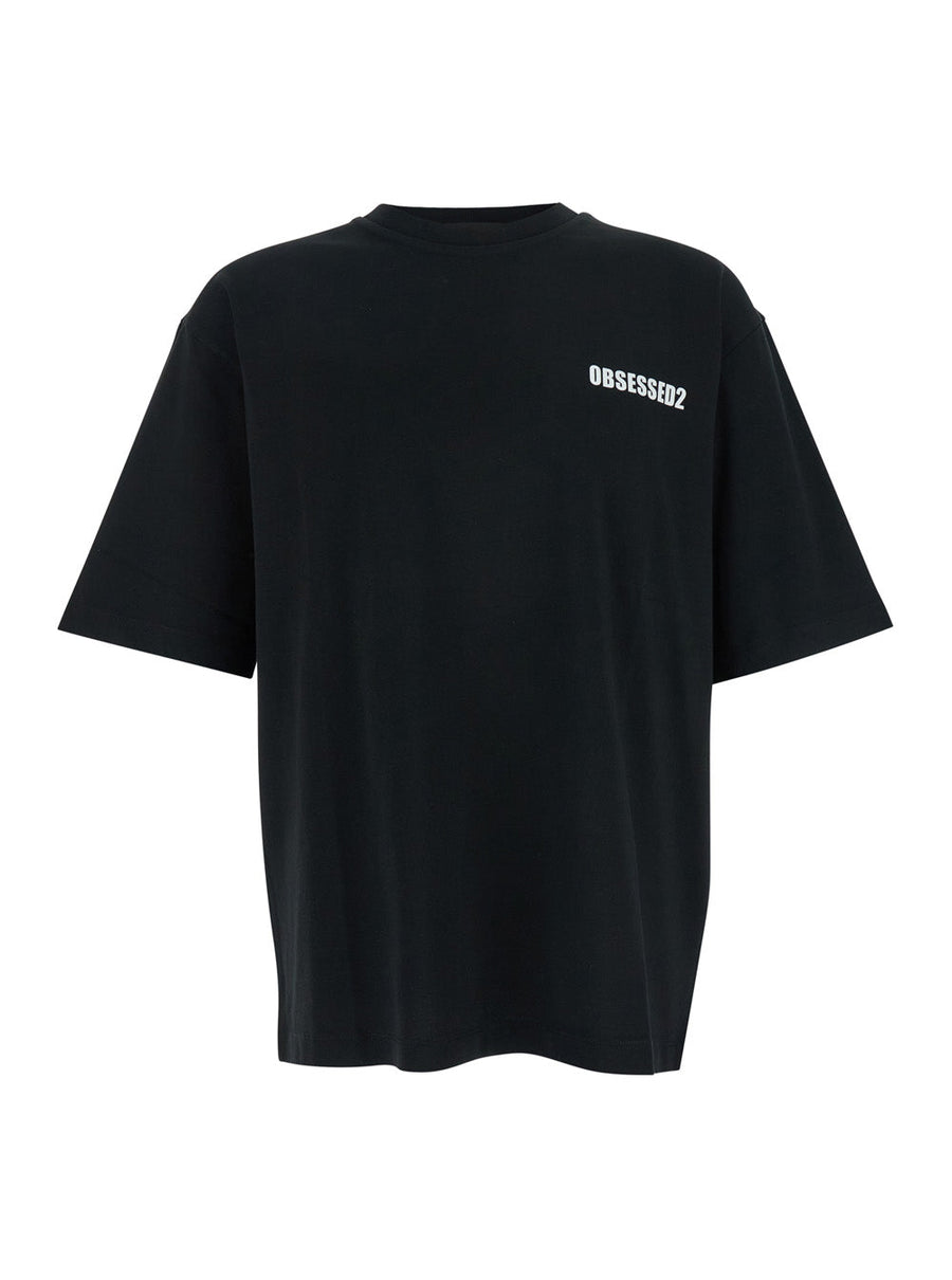 Dsquared2 Men Black T - Shirt With Logo On The Front In Cotton Man