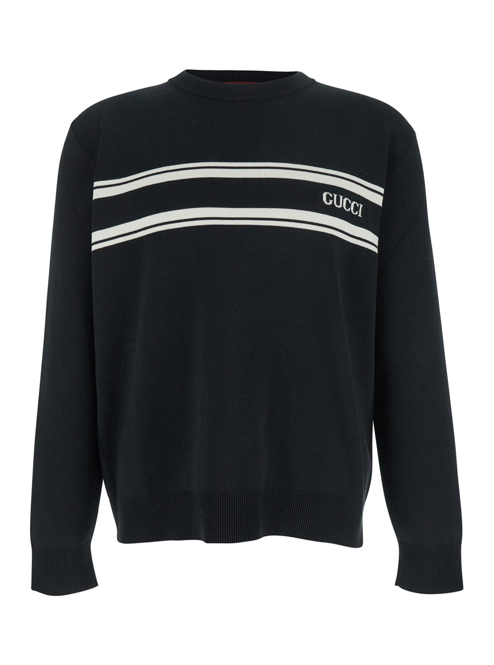 Men Black Sweater With Logo Lettering On The Front In Wool Man