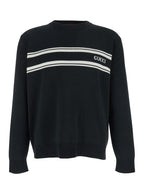 Men Black Sweater With Logo Lettering On The Front In Wool Man